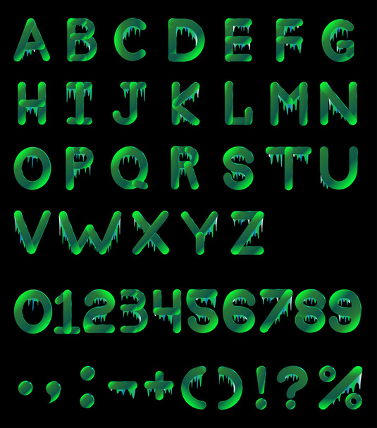 Isolated alphabet letters on a black background green - Vector, Imagen