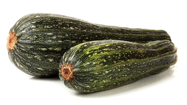Two green zucchini isolated on white background - Photo, Image