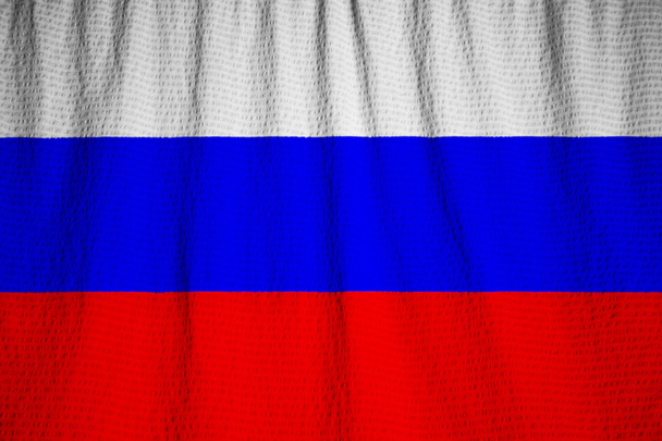 Close-up van gegolfde Rusland vlag, Rusland vlag waait in de Wind - Foto, afbeelding