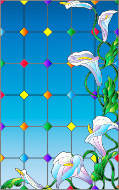 Ilustrace v vitráže stylu s květy, pupeny a listy z Kala květina proti obloze  - Vektor, obrázek