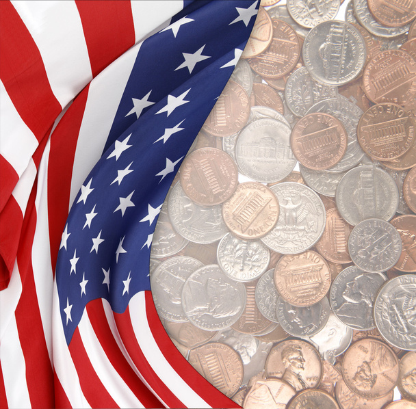 Bandera y monedas de Estados Unidos
 - Foto, imagen
