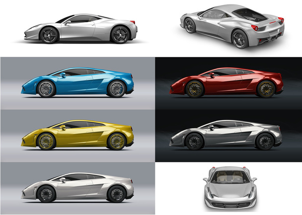 Super coche deportivo en diferentes colores y perspectiva
 - Foto, Imagen