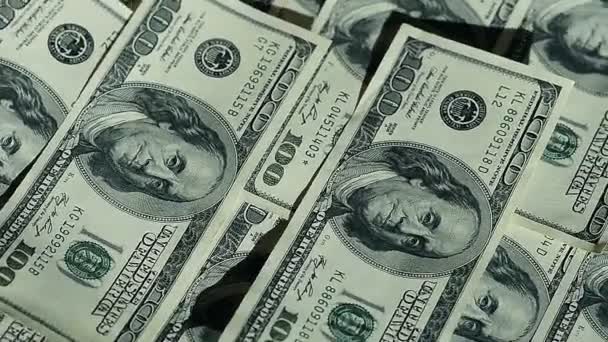 Closeup μετρητά χρήματα στο παρασκήνιο των ΗΠΑ 100 νομοσχέδιο δολάριο - Πλάνα, βίντεο