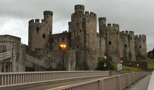 večerní most conwy hrad záběr - Fotografie, Obrázek