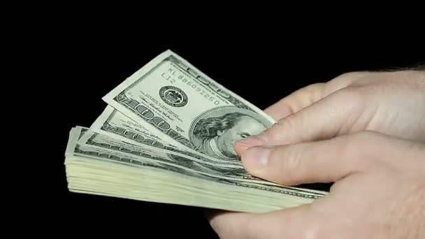 Count Hundred Dollar Bills on Black Background - Footage, Video