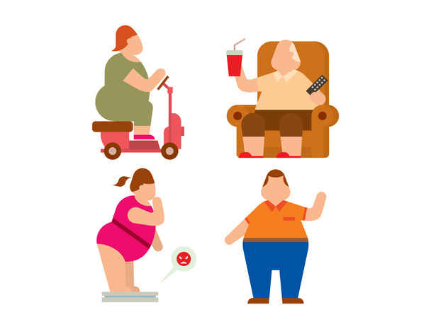 Fat people vector flat silhouette icons - Vector, Image
