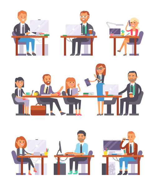 Office people at work vector set. - Vector, Image