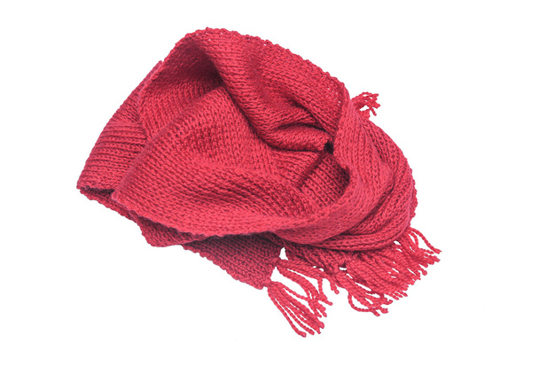 Red scarf on a white background. - Fotoğraf, Görsel