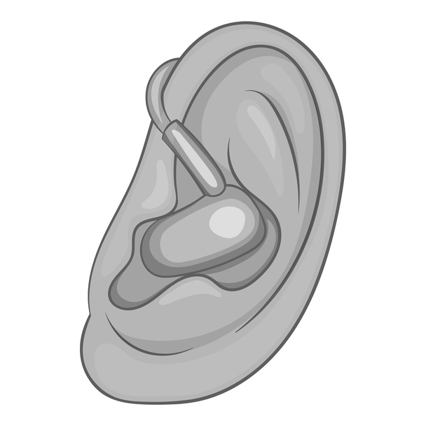 Hearing aid icon, black monochrome style - Vector, Image