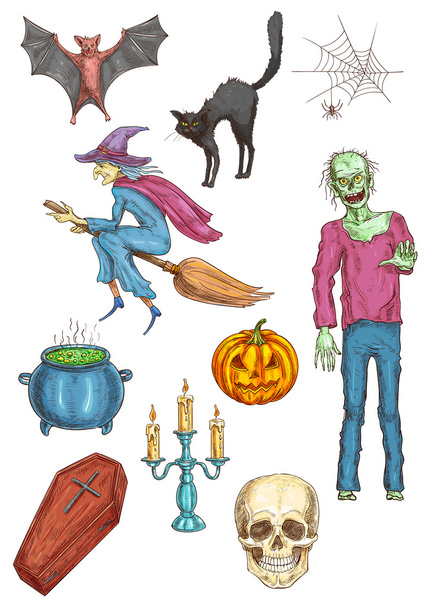 Halloweenské a ikonické hororové prvky - Vektor, obrázek