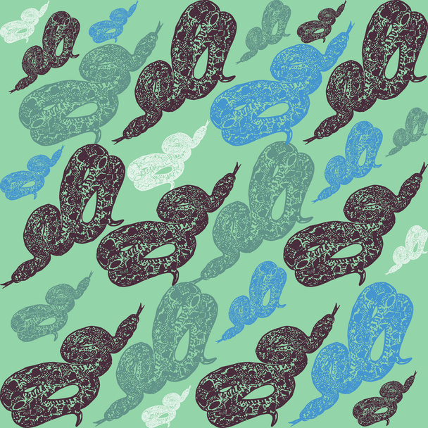 Linocut tropical Boa Constrictor snake background - Vector, Image