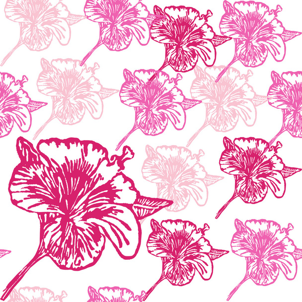 Linocut Hibiscus Flor sobre fondo
 - Vector, Imagen