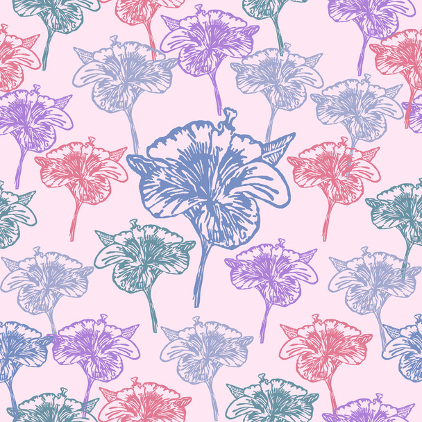 Linosnede Hibiscus bloem op achtergrond - Vector, afbeelding