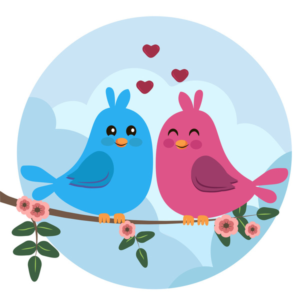 two colorful birds sitting on a branch - Vector, imagen