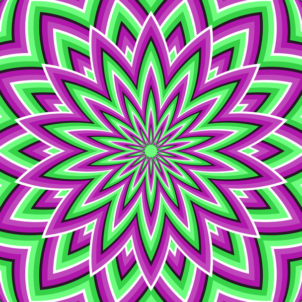 Optinen illuusio tausta. Violetti vihreä liikkuva kukka
. - Vektori, kuva
