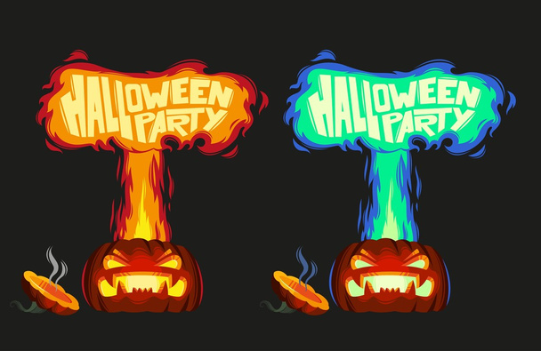 Scary pumpkin with fire - Вектор,изображение