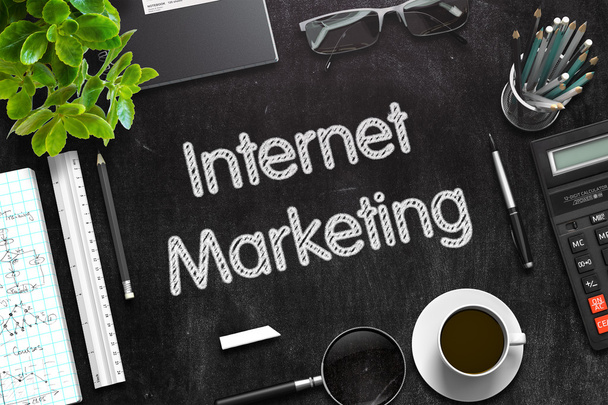 Internet-Marketing auf schwarzer Tafel. 3D-Darstellung. - Foto, Bild