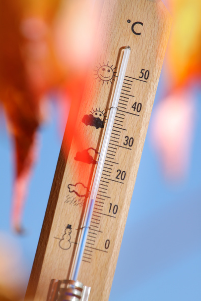nice weather in the autumn shown with mercury thermometer - Photo, Image