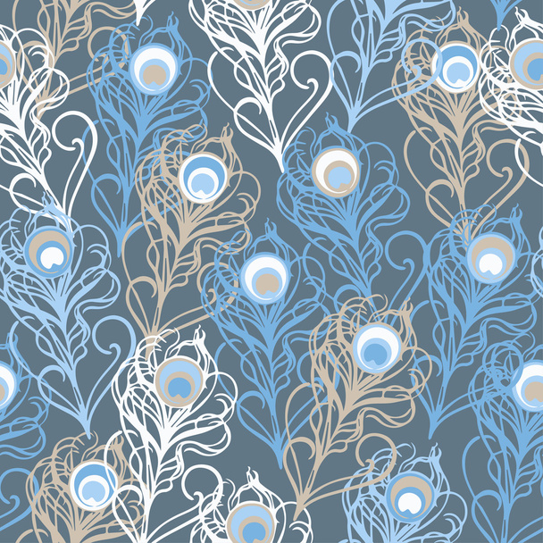 Seamless vector background with decorative peacock feathers. Cloth design, wallpaper. - Wektor, obraz