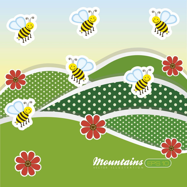 paisagem com flores e abelhas
 - Vetor, Imagem