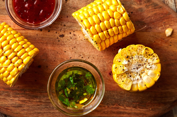 Sweet Corn on Rustic Wooden Plate - Photo, image