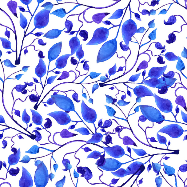 hand painted watercolor blue leaves seamless floral pattern - Vektör, Görsel