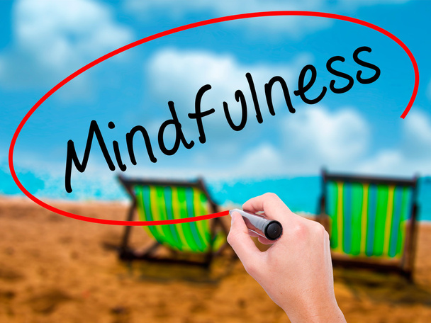 Man Hand writing Mindfulness  with black marker on visual screen - Photo, Image
