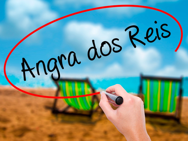 Férfi kézi írás Angra dos Reis, a vizuális képernyő marker fekete - Fotó, kép