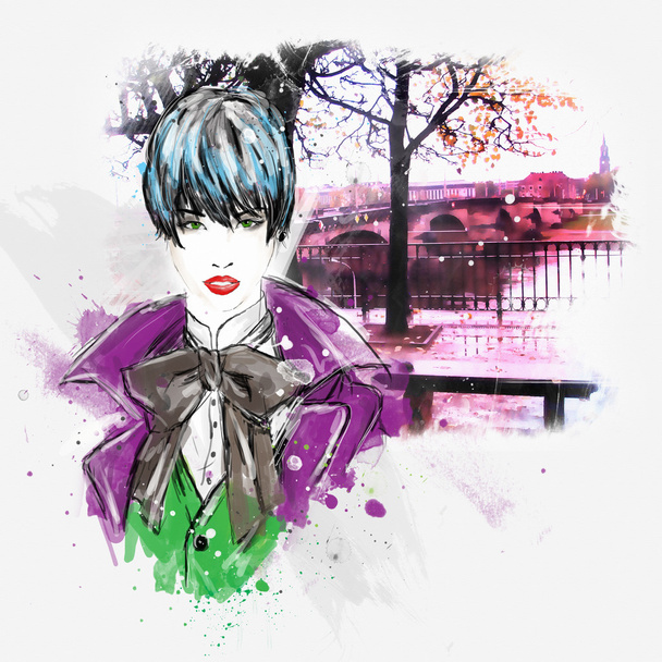 Fashion girl in sketch-style. - Photo, Image