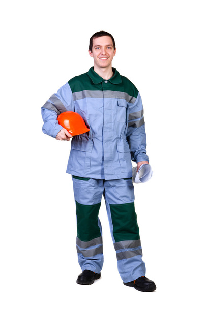 Isolated picture from a young construction worker - Foto, imagen