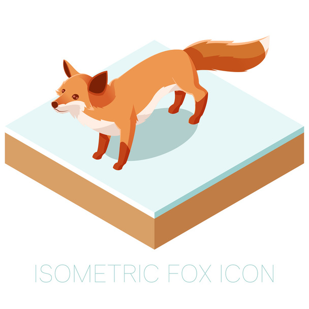 Isometric fox icon on a square ground - Vetor, Imagem