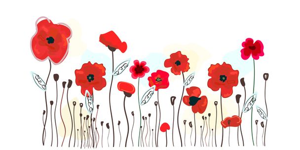 Watercolor red poppies design. Poppy red flowers vector illustration background - Vector, Image