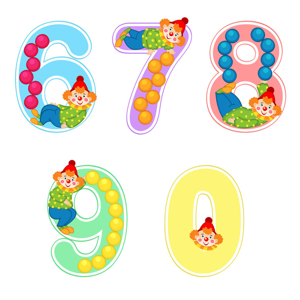 set of numbers with clown juggler from 6 to 9  - Vector, afbeelding