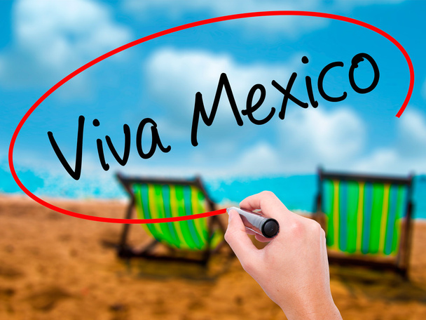 Man Hand escribiendo Viva México con marcador negro en pantalla visual
 - Foto, imagen