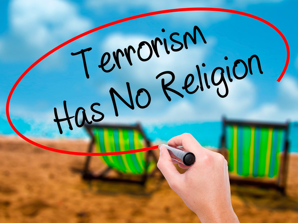 Terrorismus hat keine Religion mit schwarzem Filzstift - Foto, Bild