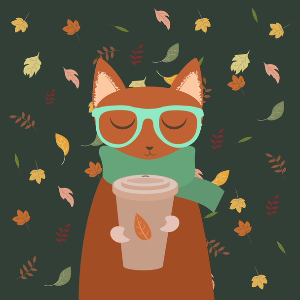Tevreden herfst kat - Vector, afbeelding