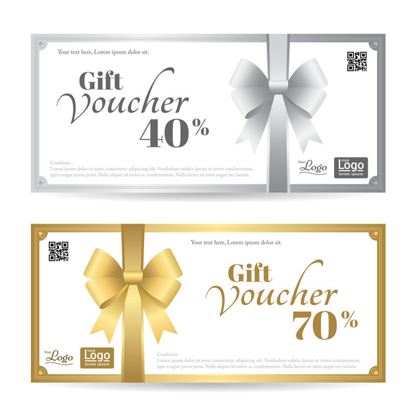 Elegante tarjeta de regalo o tarjeta de regalo plantilla con brillantes arcos de oro y plata y cintas vector
 - Vector, imagen