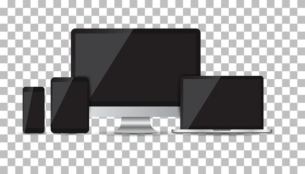 Ícones plano dispositivo realista: smartphone, tablet, laptop e computador desktop. Ilustração vetorial
 - Vetor, Imagem