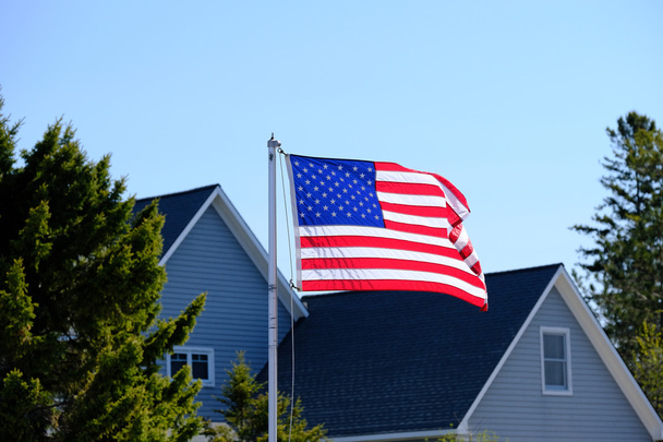 American flag and houses  - Photo, Image