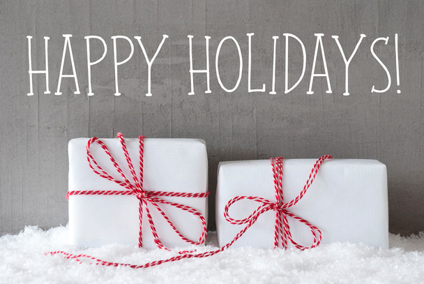 Two Gifts With Snow, Text Happy Holidays - Valokuva, kuva