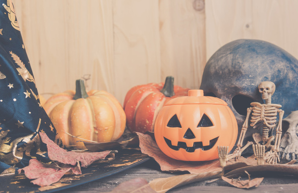 Halloween pumpkin any vary ornament on wood - 写真・画像