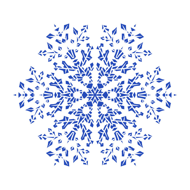 garabatos dibujados a mano copo de nieve de color azul natural. Estilo mandala de Zentangle
. - Vector, Imagen