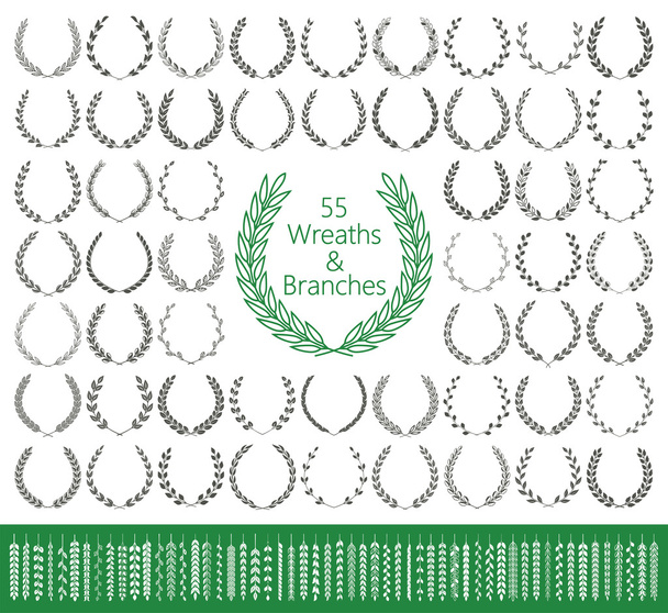 55 wreaths and branches set. Vector illustration. - Vector, Image
