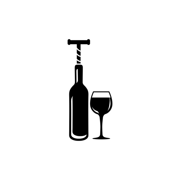 De fles met het pictogram van kurkentrekker en wijnglas vector geïsoleerd op witte achtergrond. - Vector, afbeelding
