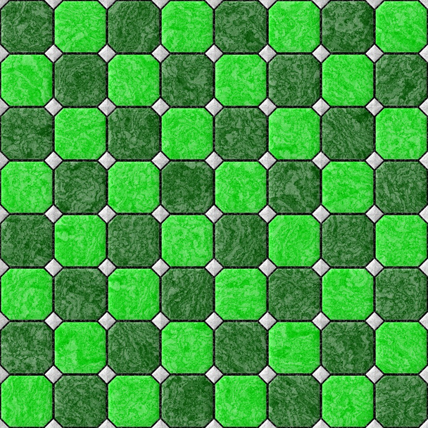 zelený mramor čtvercové dlaždice s šedý rhombs a černá mezera - bezešvá textura pozadí - Fotografie, Obrázek