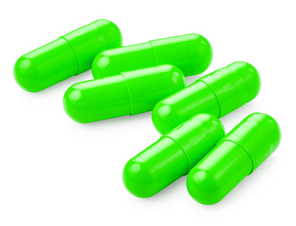 Green pills on white - Fotoğraf, Görsel