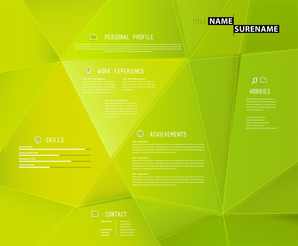 Creative cv template with 3d effect on green background. - Διάνυσμα, εικόνα