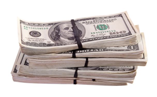 Bundles of US dollars. Isolated on white - Фото, изображение