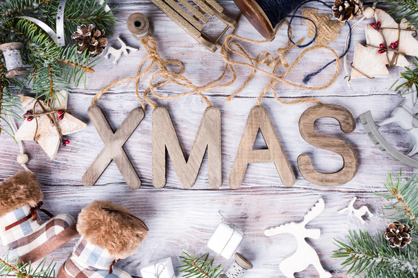 Christmas composition with letters XMAS - Zdjęcie, obraz
