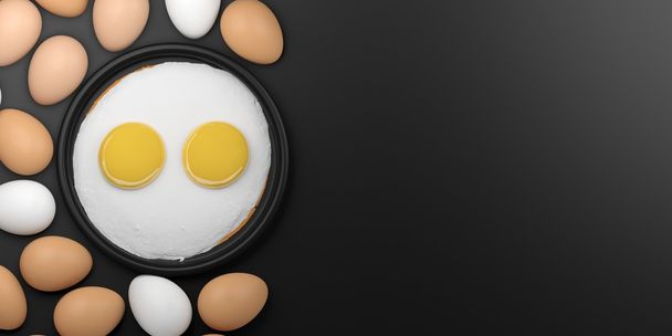 3D vykreslování smažená vejce mezi vejce na černém pozadí - Fotografie, Obrázek